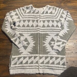 Anthology Gray and Baby Blue Geometric Western Cardigan